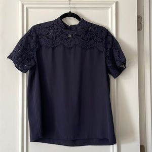 Loft navy lace detail blouse